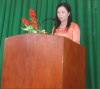 Cô Trương Thị Kim Thúy - Hiệu trưởng trường Mầm non Đông Hòa phát biểu khai mạc